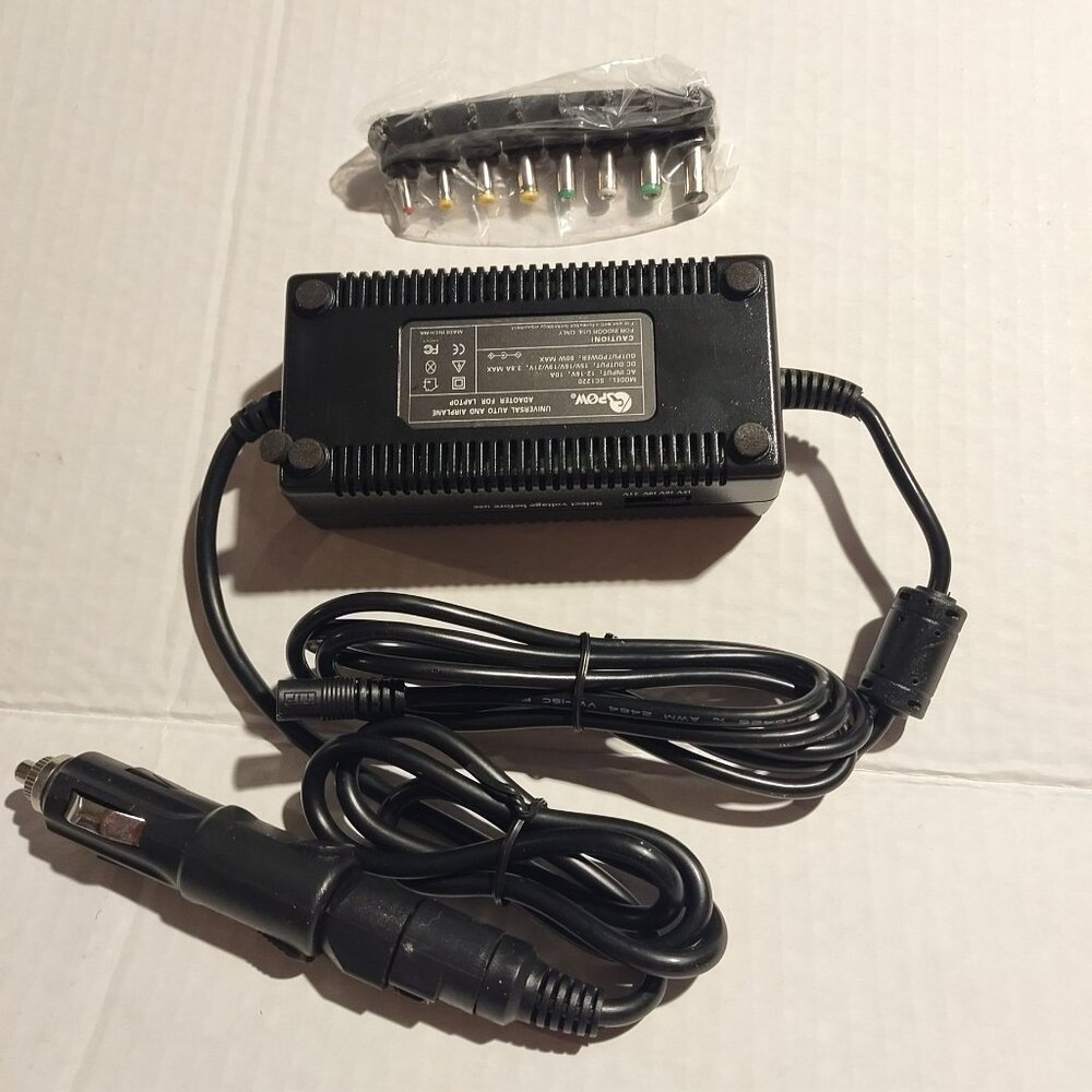 Universal 12V Laptop Car & Airplane Adapter With Multiple Tips-VTG-NEW